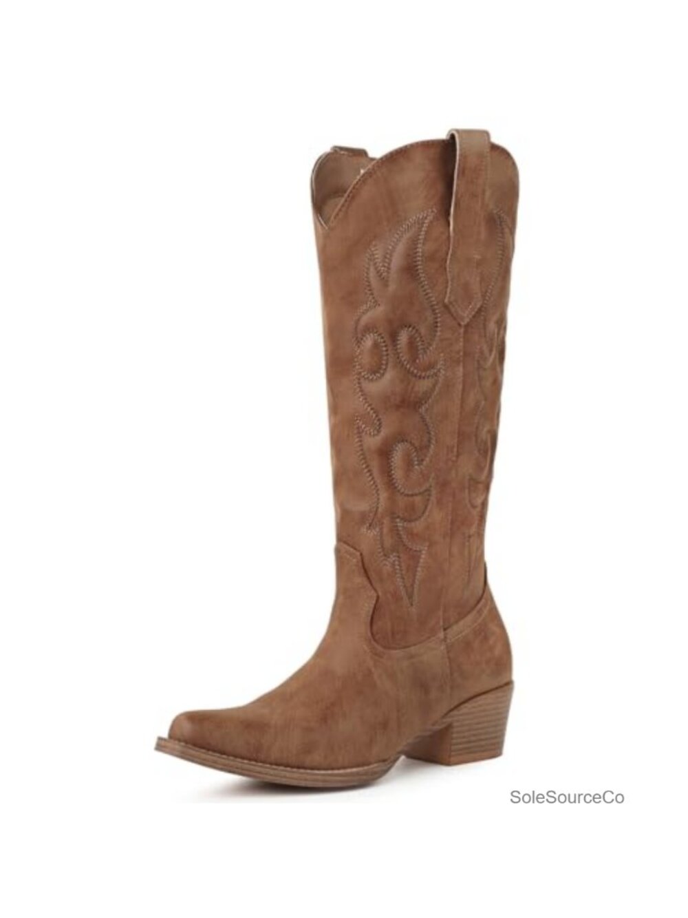 Faux Leather Knee High Cowboy Boots Pointed Toe Western Cowgirl Boots